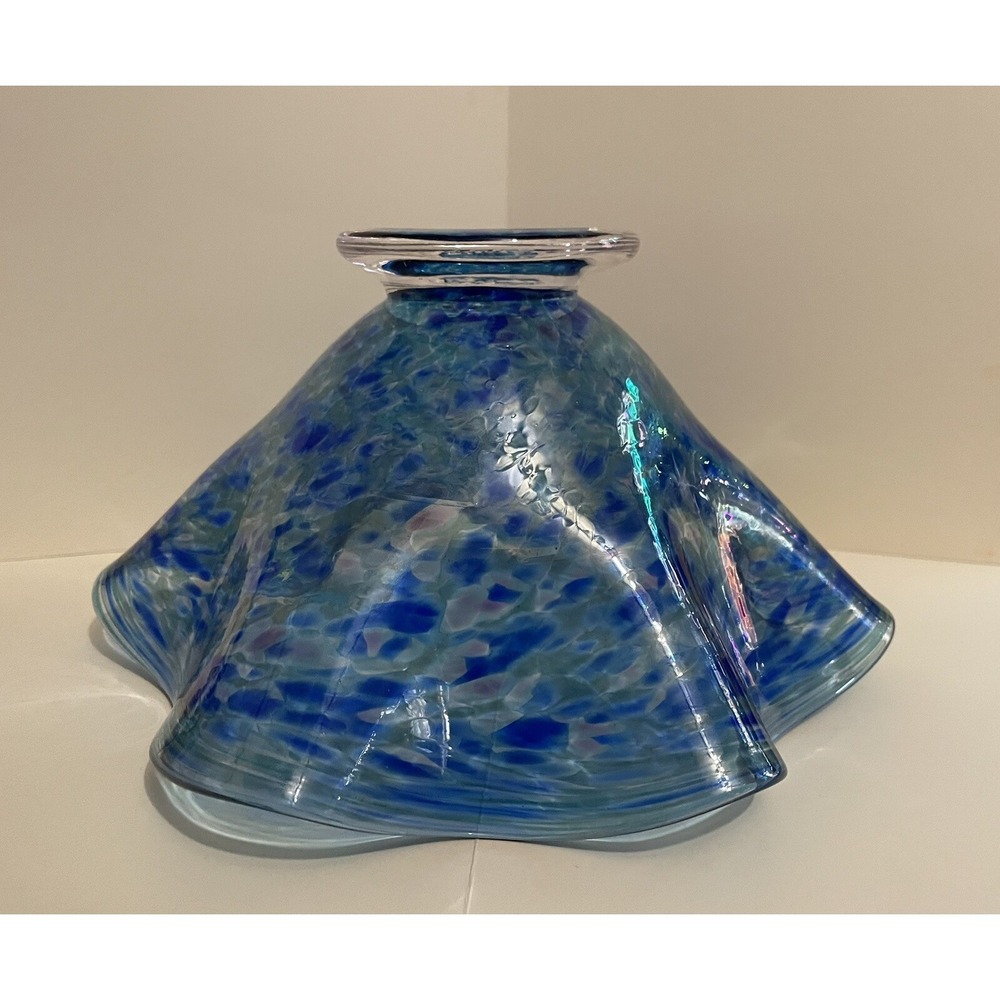Hand Blown Art Blue Glass Bowl Stamped BAGI Art Studios - Picture 8 of 10